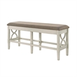 Marie 55 Inch Counter Height Bench- Khaki Fabric Upholstered- Beige Wood