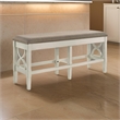 Marie 55 Inch Counter Height Bench- Khaki Fabric Upholstered- Beige Wood