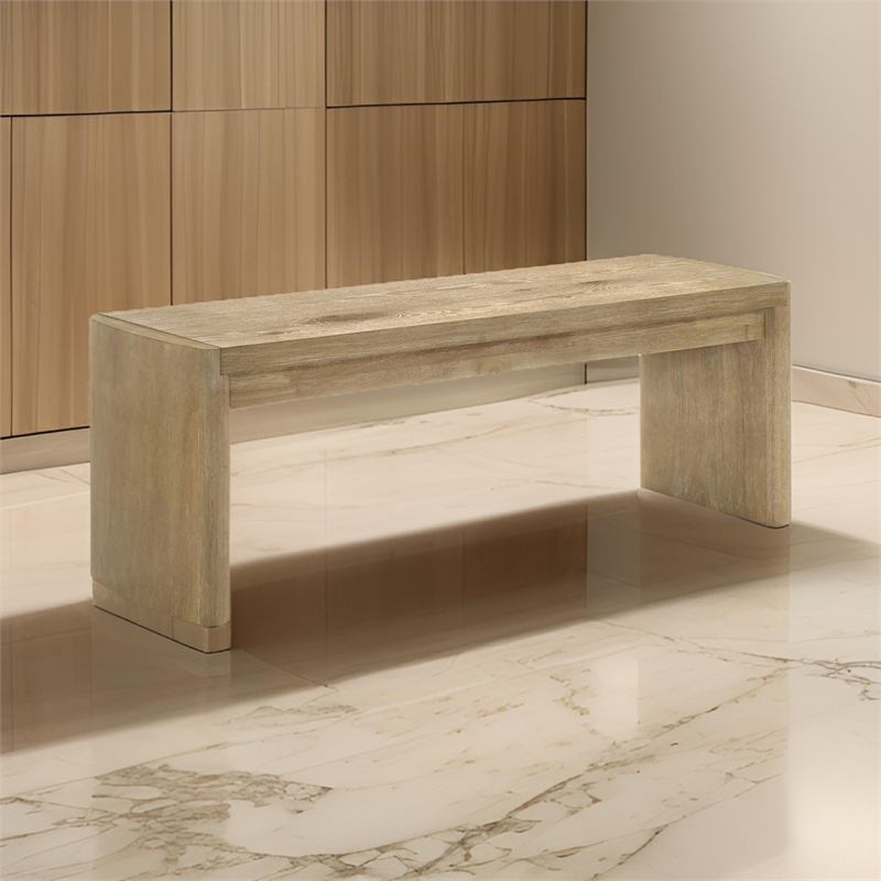 Meni 51 Inch Wide Dining Bench- Panel Legs- Oak Brown Solid Wood