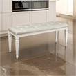 Lura 54 Inch Accent Bench- Button Tufted Foam Faux Leather- White Wood