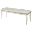 Lura 54 Inch Accent Bench- Button Tufted Foam Faux Leather- White Wood