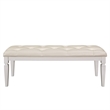 Lura 54 Inch Accent Bench- Button Tufted Foam Faux Leather- White Wood