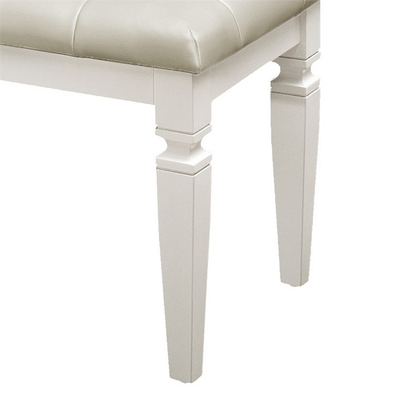Lura 54 Inch Accent Bench- Button Tufted Foam Faux Leather- White Wood