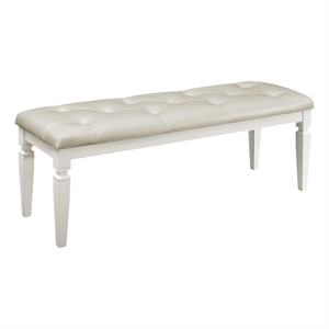 Lura 54 Inch Accent Bench- Button Tufted Foam Faux Leather- White Wood