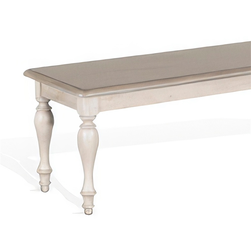 Sain Dining Bench- Taupe- White Mahogany Wood- Turned Legs- 68 Inch