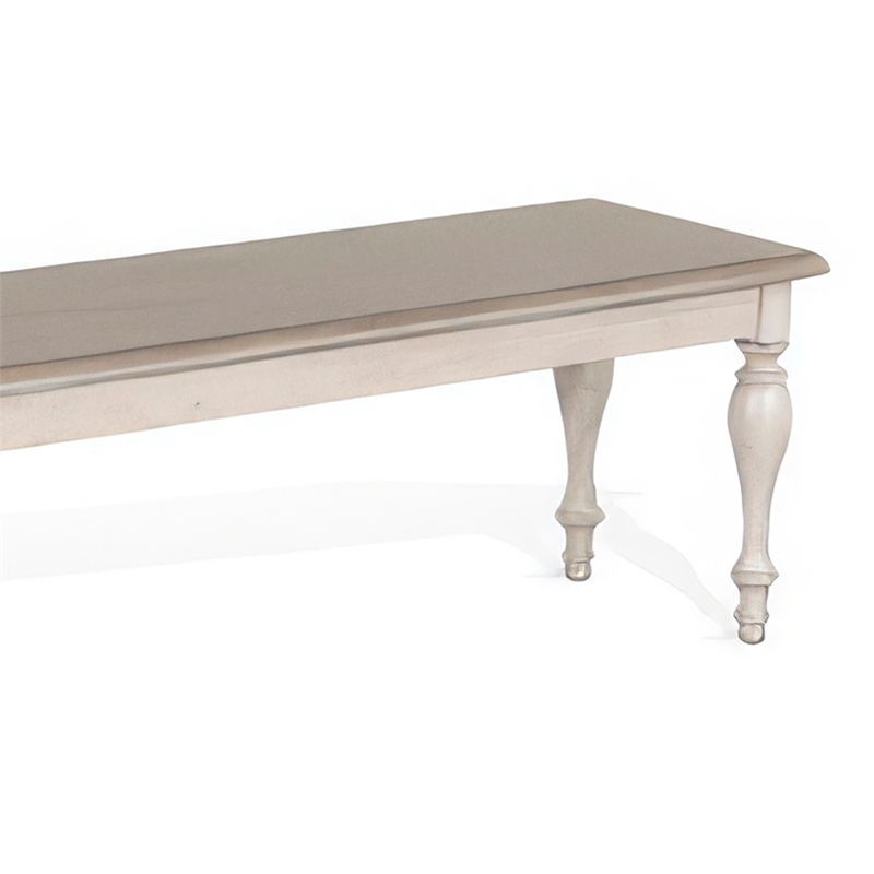 Sain Dining Bench- Taupe- White Mahogany Wood- Turned Legs- 68 Inch