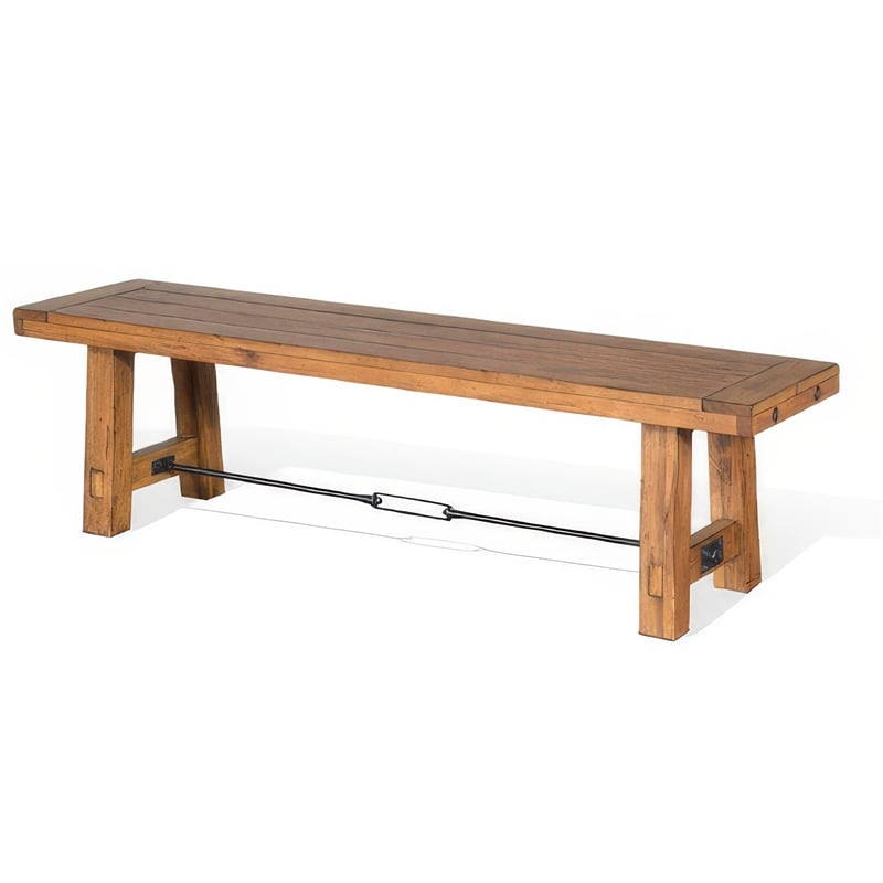 Jake Dining Bench- Light Brown Mahogany- Turnbuckle Accent- 64 Inch