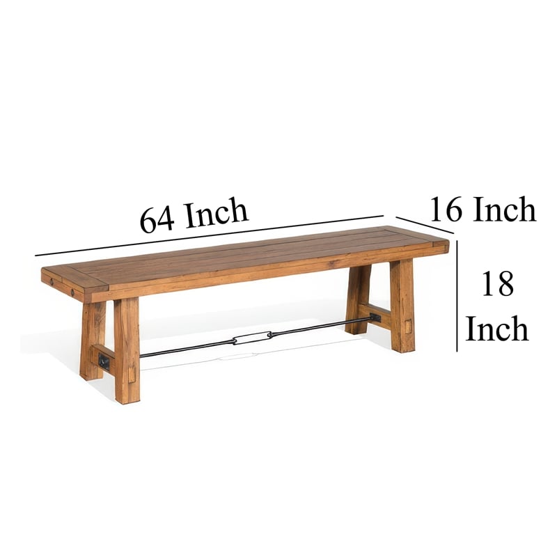 Jake Dining Bench- Light Brown Mahogany- Turnbuckle Accent- 64 Inch