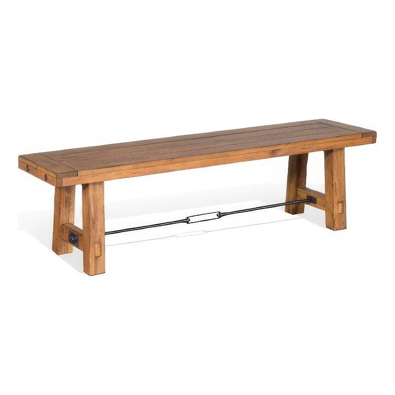 Jake Dining Bench- Light Brown Mahogany- Turnbuckle Accent- 64 Inch