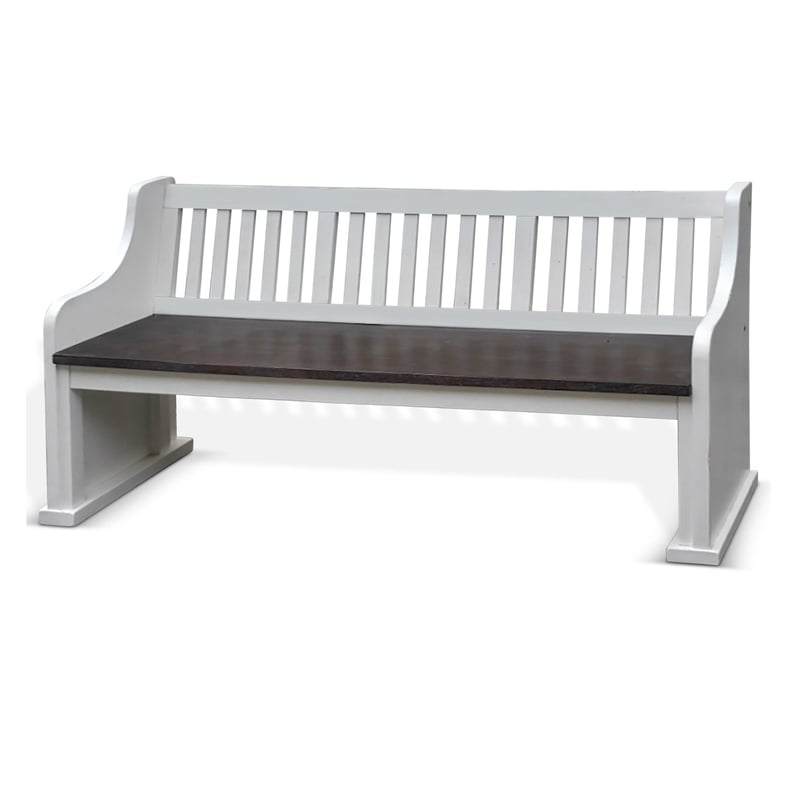 Orso Bench- Slat Back Design- White- Brown Mahogany and Mindi- 64 Inch
