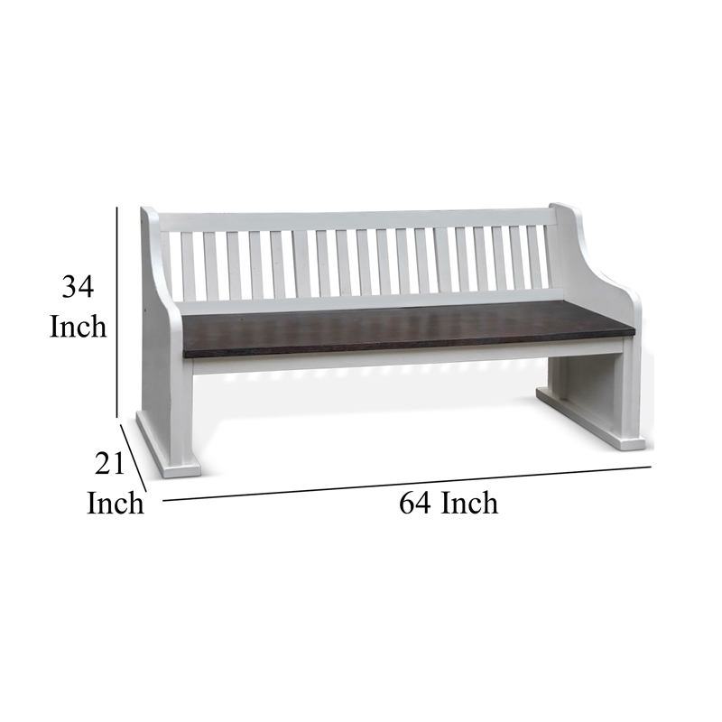 Orso Bench- Slat Back Design- White- Brown Mahogany and Mindi- 64 Inch