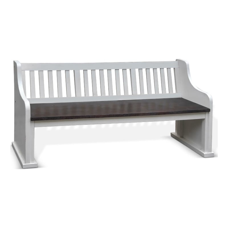 Orso Bench- Slat Back Design- White- Brown Mahogany and Mindi- 64 Inch