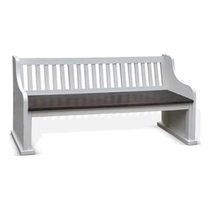 Orso Bench- Slat Back Design- White- Brown Mahogany and Mindi- 64 Inch