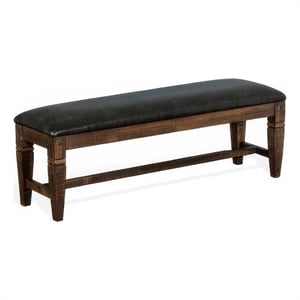 Flint Bench- Dark Gray Faux Leather- Dark Brown Mahogany- 56 Inch