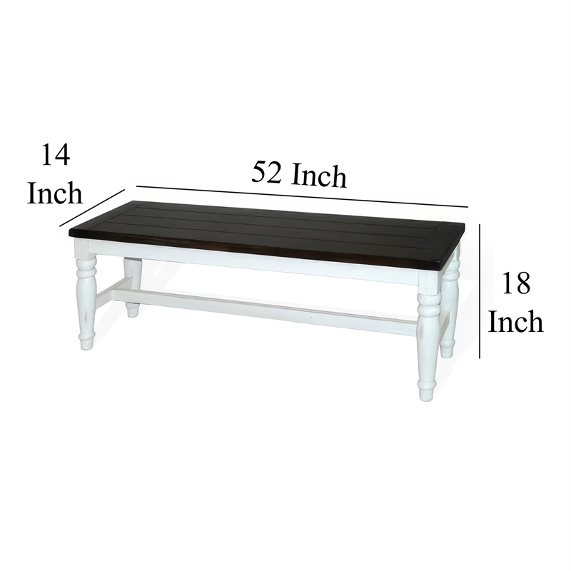 Orso Bench- Off White- Dark Brown Mahogany and Mindi Wood- 52 Inch
