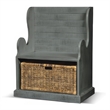 Eulie Hall Foyer Bench Seat w Rattan Basket- Rustic Blue Mahogany Wood