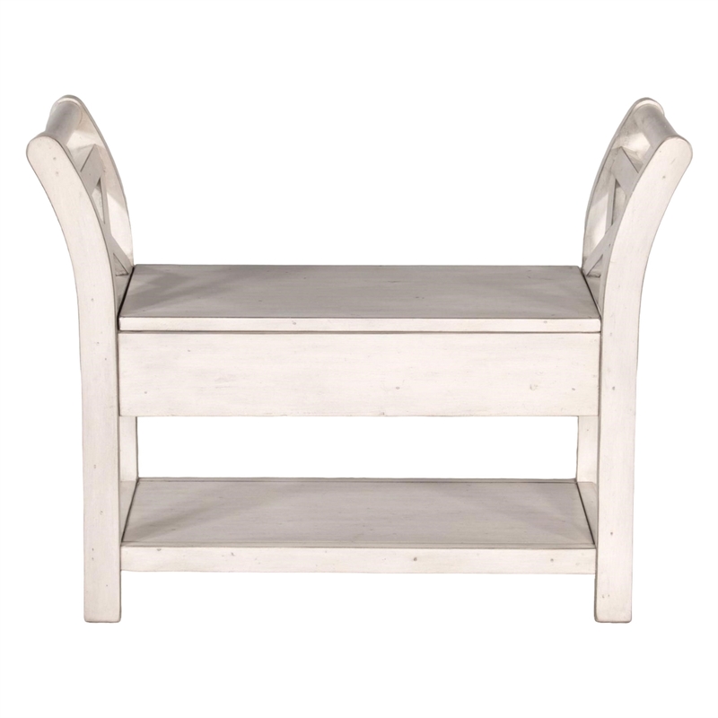 Sime 36 Inch Accent Bench- X-Panel and Storage- Ivory White Mahogany