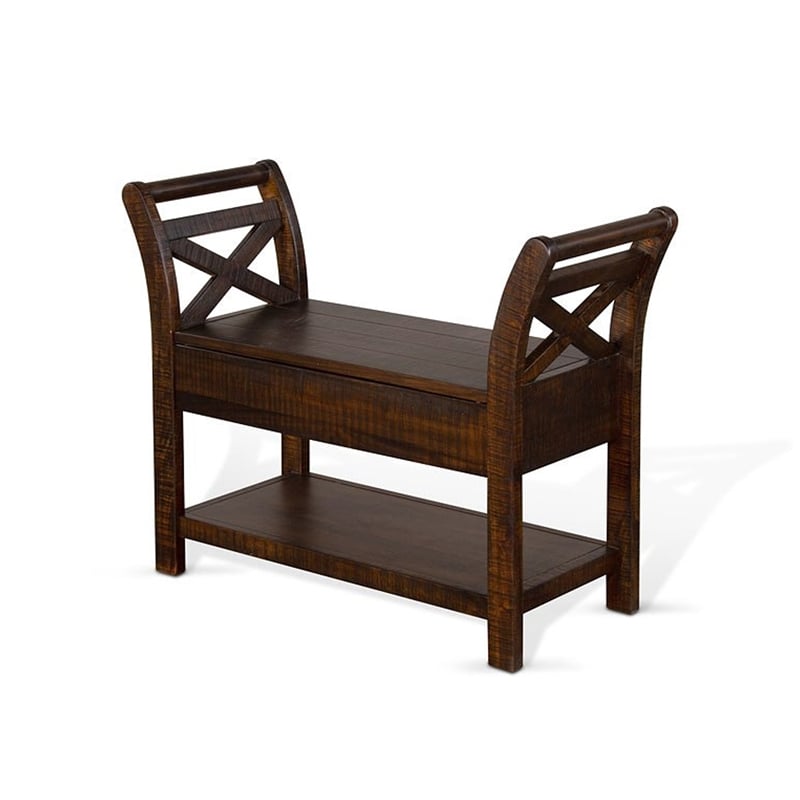 Flint 36 Inch Accent Bench with X-Panel- Storage- Dark Brown Mahogany