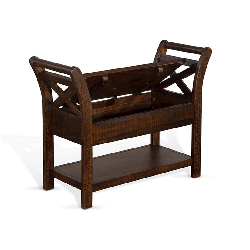 Flint 36 Inch Accent Bench with X-Panel- Storage- Dark Brown Mahogany