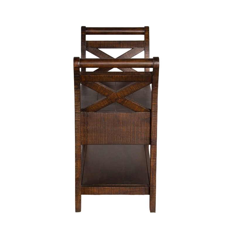 Flint 36 Inch Accent Bench with X-Panel- Storage- Dark Brown Mahogany