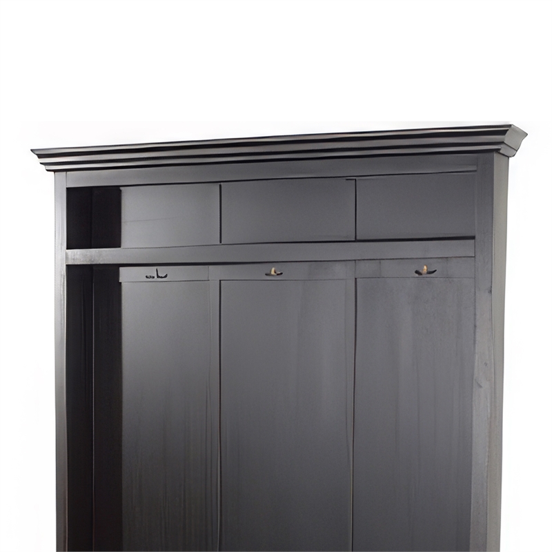 Kota Foyer Coat Rack Entry Hall Tree w Storage Bench- Black 85 Inch