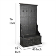 Mary Accent Hall Tree Coat Rack with Bench- 4 Hooks- Farmhouse Black