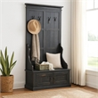 Mary Accent Hall Tree Coat Rack with Bench- 4 Hooks- Farmhouse Black