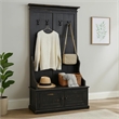 Mary Accent Hall Tree Coat Rack with Bench- 4 Hooks- Farmhouse Black