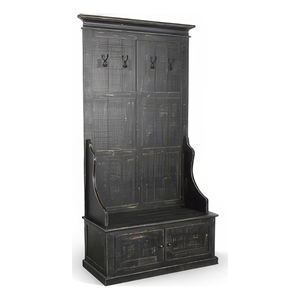 Mary Accent Hall Tree Coat Rack with Bench- 4 Hooks- Farmhouse Black