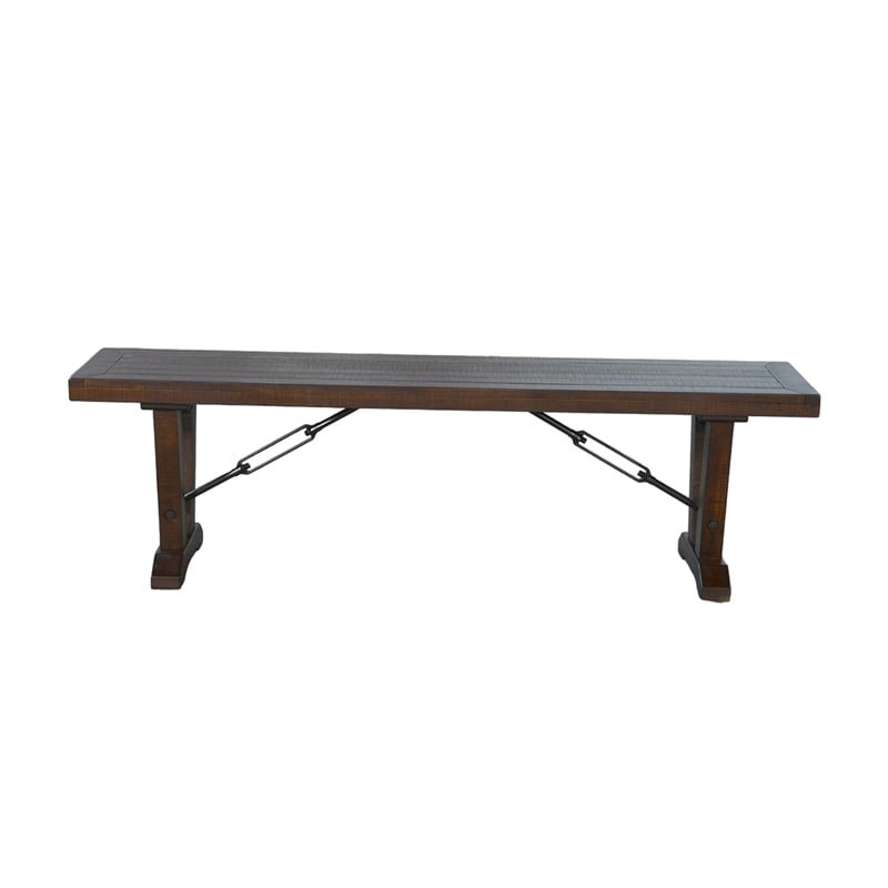 Flint Dining Bench with Turnbuckles- 70 Inch Dark Brown Mahogany Wood