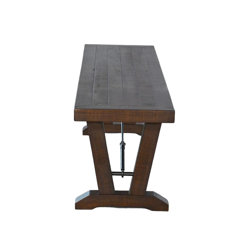 Flint Dining Bench with Turnbuckles- 70 Inch Dark Brown Mahogany Wood