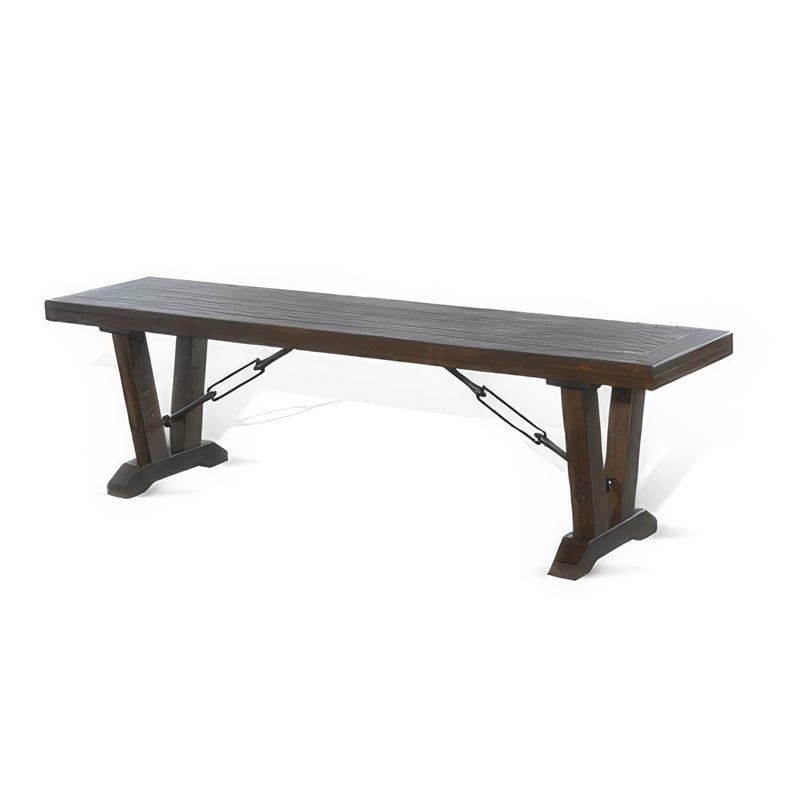 Flint Dining Bench with Turnbuckles- 70 Inch Dark Brown Mahogany Wood