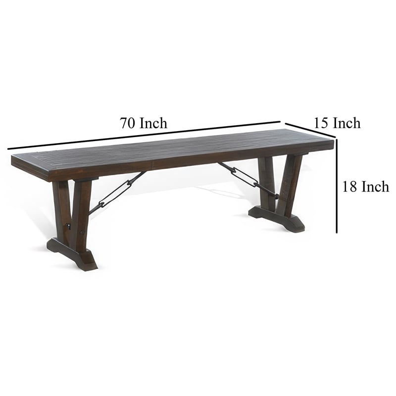 Flint Dining Bench with Turnbuckles- 70 Inch Dark Brown Mahogany Wood