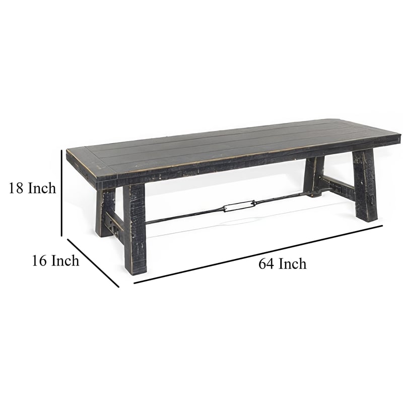 Rena Dining Bench- Turnbuckle Accent- 64 Inch Black Mahogany Wood