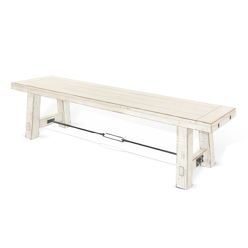 Rena Dining Bench- Turnbuckle Accent- 64 Inch White Mahogany Wood