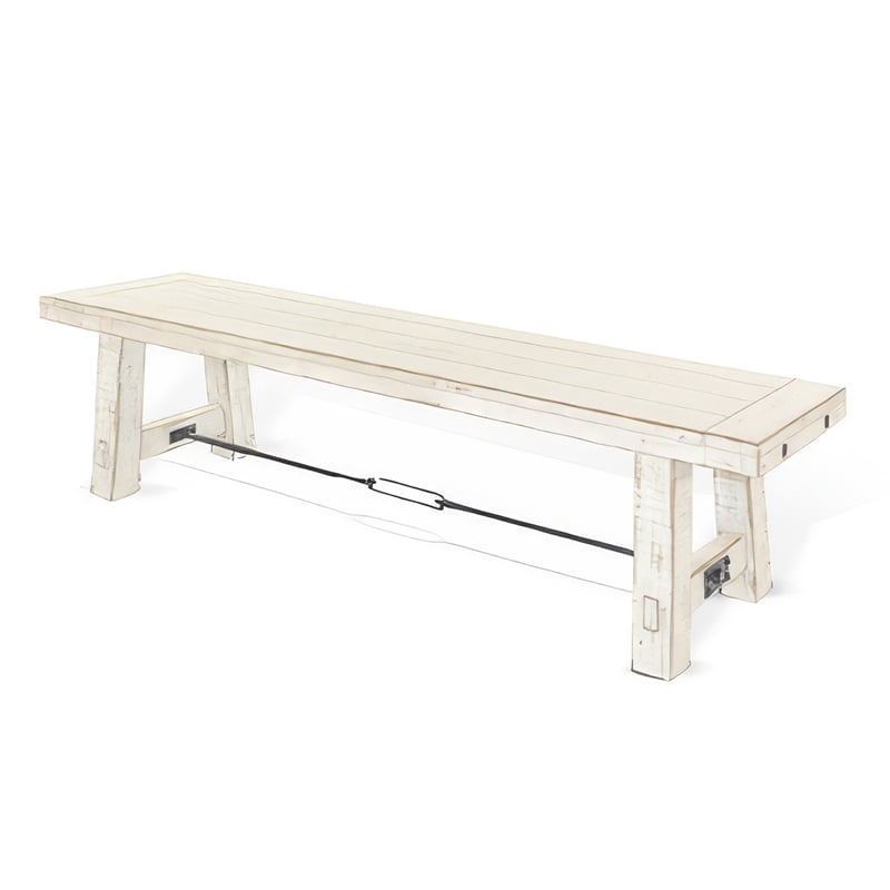 Rena Dining Bench- Turnbuckle Accent- 64 Inch White Mahogany Wood