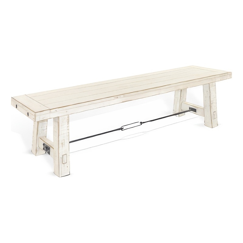 Rena Dining Bench- Turnbuckle Accent- 64 Inch White Mahogany Wood