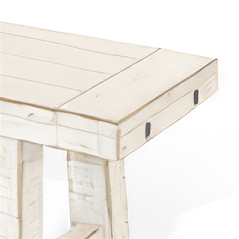 Rena Dining Bench- Turnbuckle Accent- 64 Inch White Mahogany Wood
