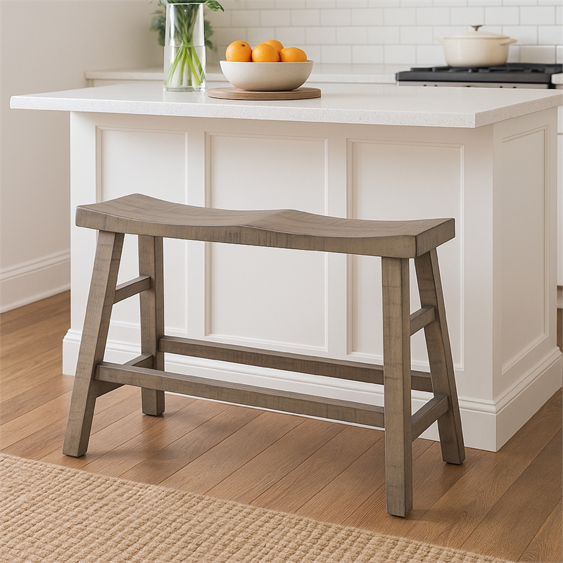 Rena Counter Height Bench- 33 Inch Light Brown Mahogany Wood Frame