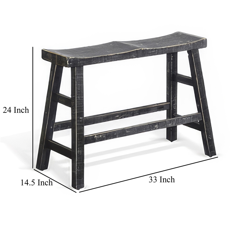 Rena Counter Height Bench- 33 Inch Rustic Black Mahogany Wood Frame