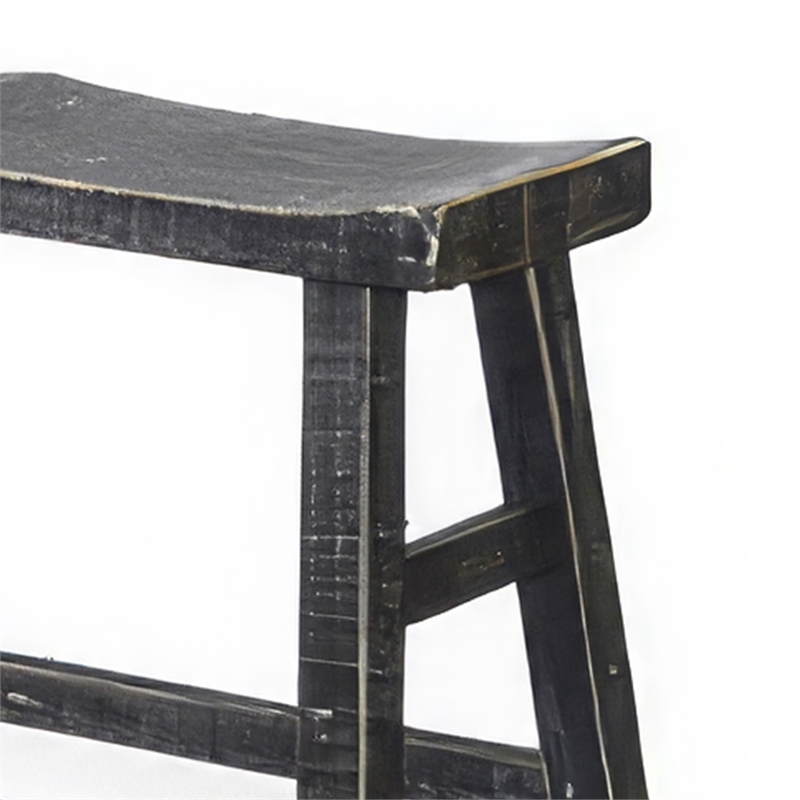 Rena Counter Height Bench- 33 Inch Rustic Black Mahogany Wood Frame