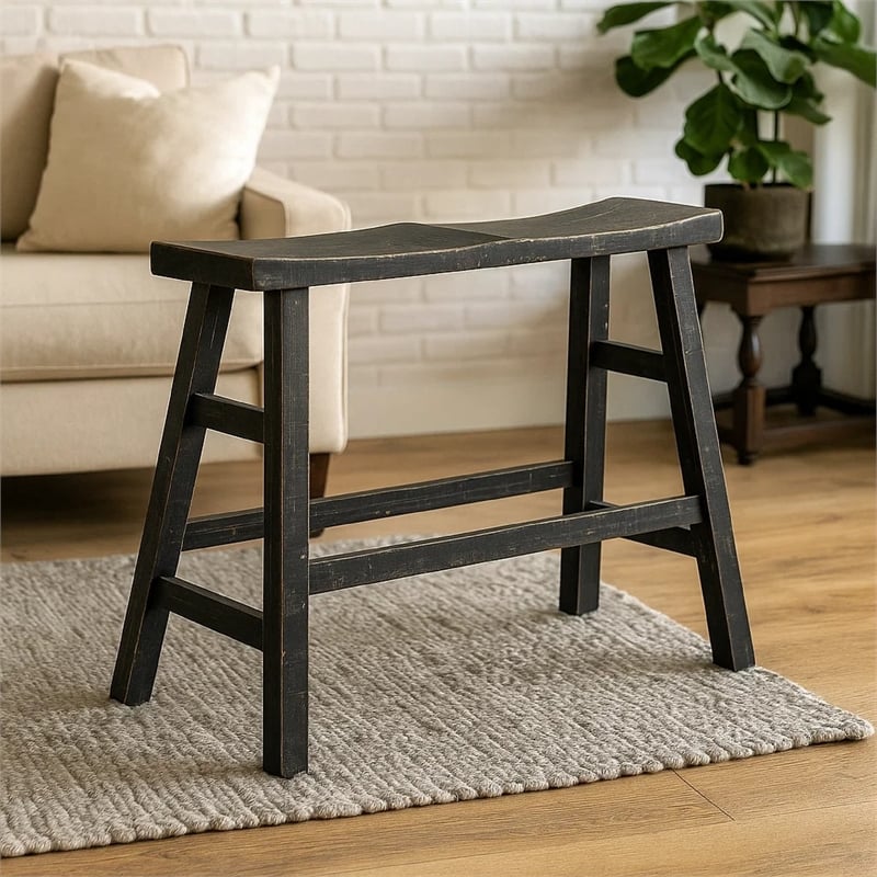 Rena Counter Height Bench- 33 Inch Rustic Black Mahogany Wood Frame