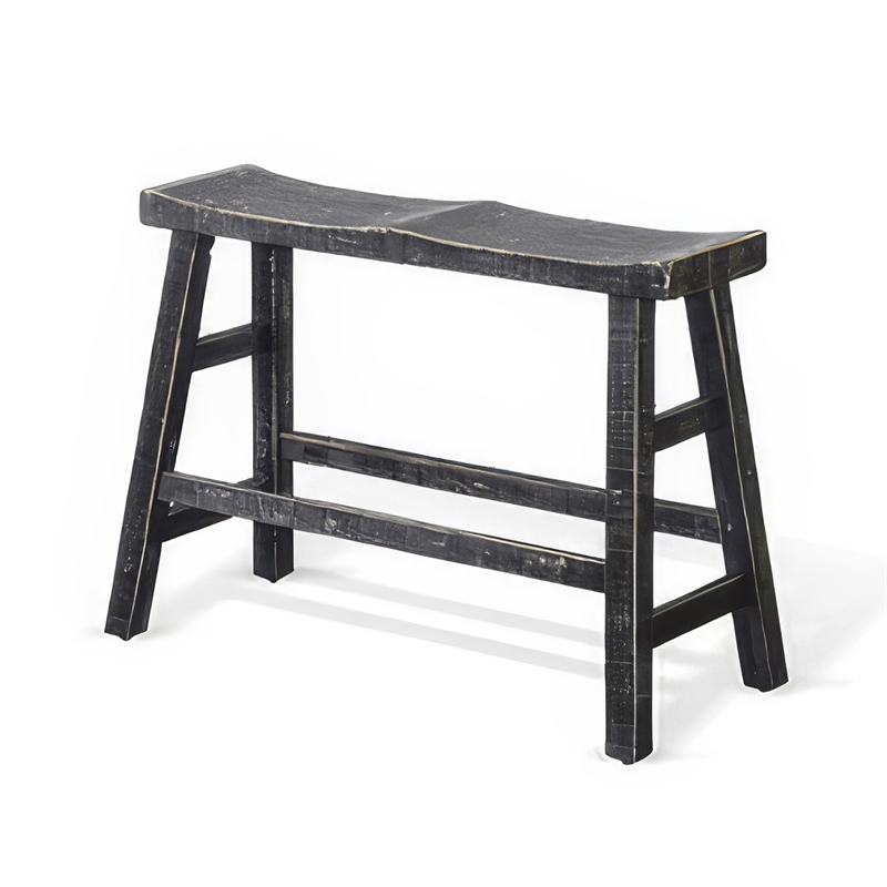 Rena Counter Height Bench- 33 Inch Rustic Black Mahogany Wood Frame