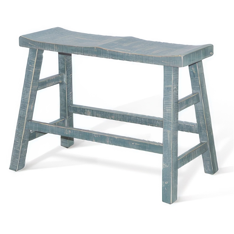 Rena Counter Height Bench- 33 Inch Seagrass Green Mahogany Wood Frame