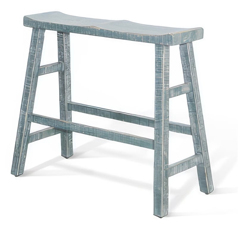 Rena Bar Height Bench- 33 Inch Rustic Seagrass Green Mahogany Wood