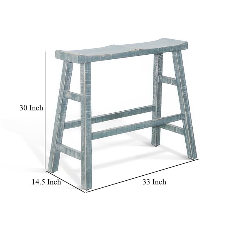 Rena Bar Height Bench- 33 Inch Rustic Seagrass Green Mahogany Wood