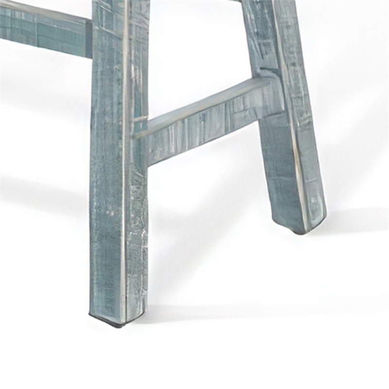 Rena Bar Height Bench- 33 Inch Rustic Seagrass Green Mahogany Wood