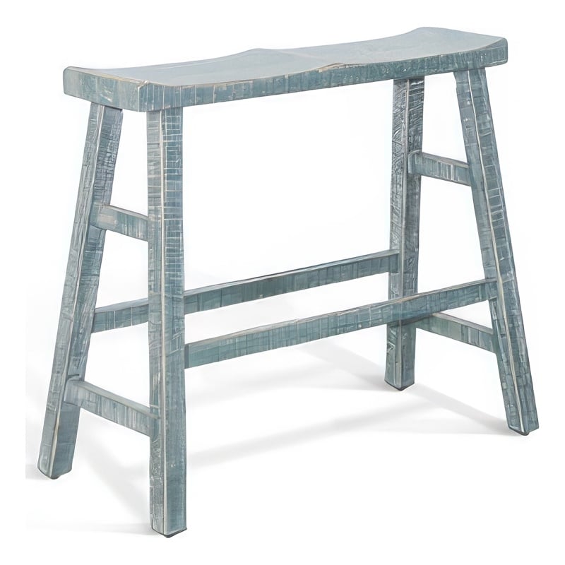 Rena Bar Height Bench- 33 Inch Rustic Seagrass Green Mahogany Wood