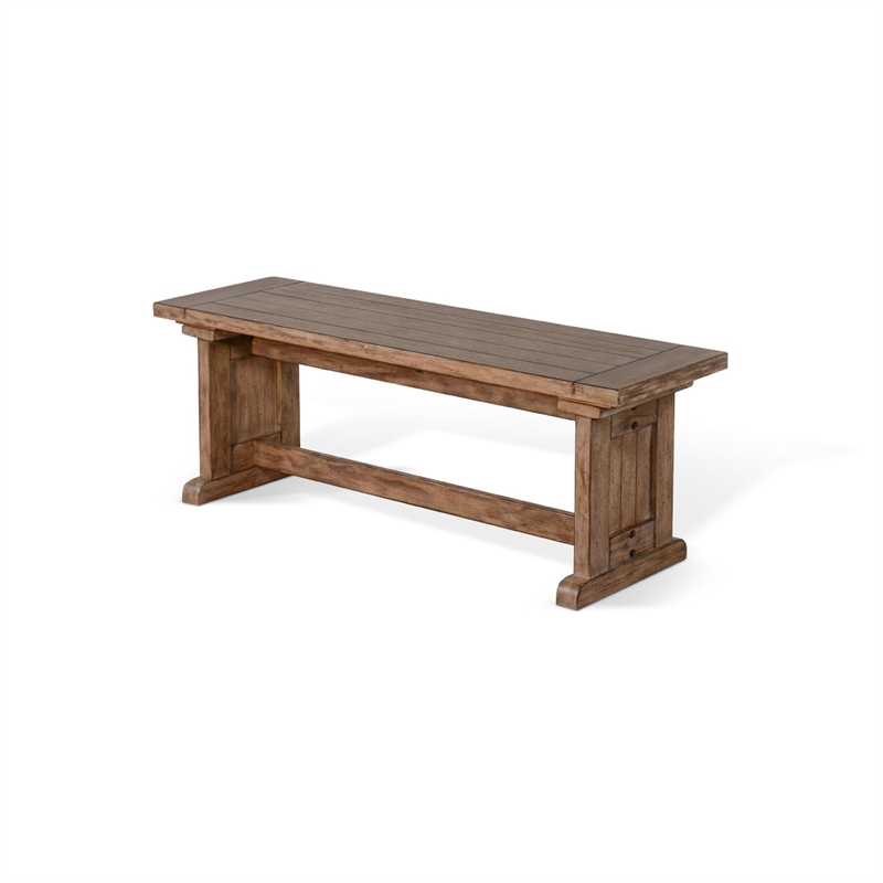 Yael Side Dining Bench- Plank Seat- Light Brown Mahogany Wood 48 Inch