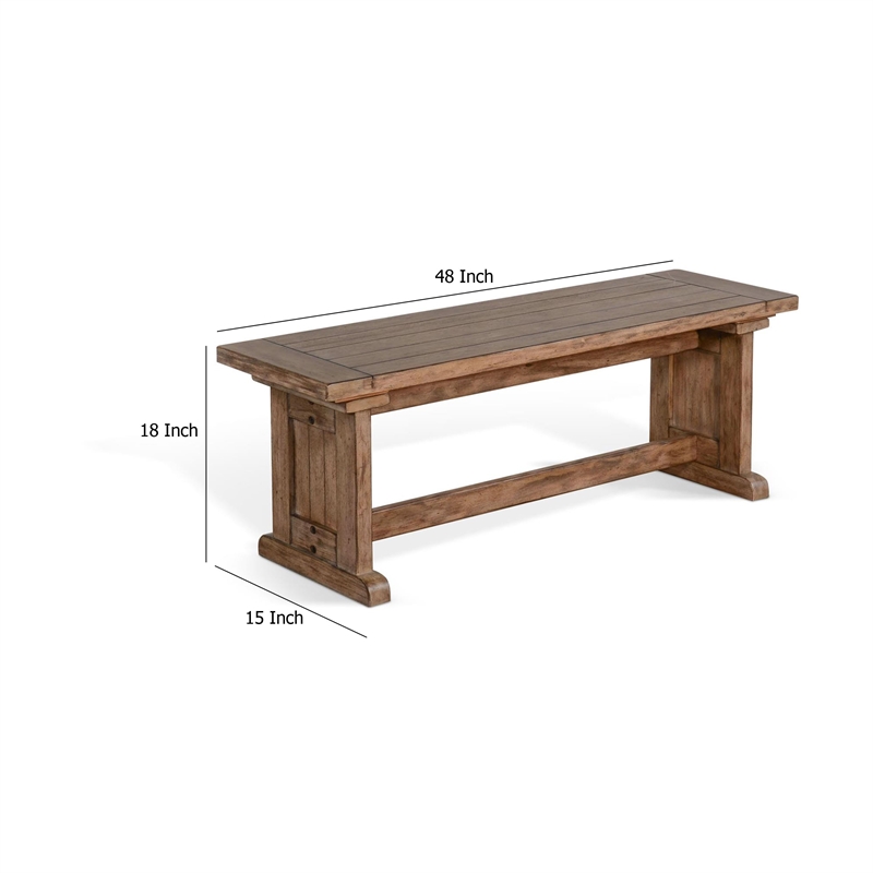 Yael Side Dining Bench- Plank Seat- Light Brown Mahogany Wood 48 Inch